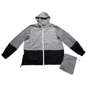 Lightweight Packable Rain Jacket Windbreaker Grey Gray Black Sz L NWT